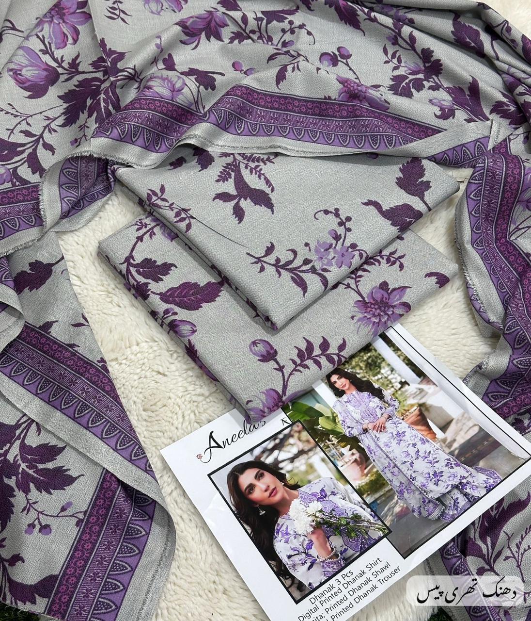 ANEELA'S Digital Printed Dhanak 3 Pc Unstitched