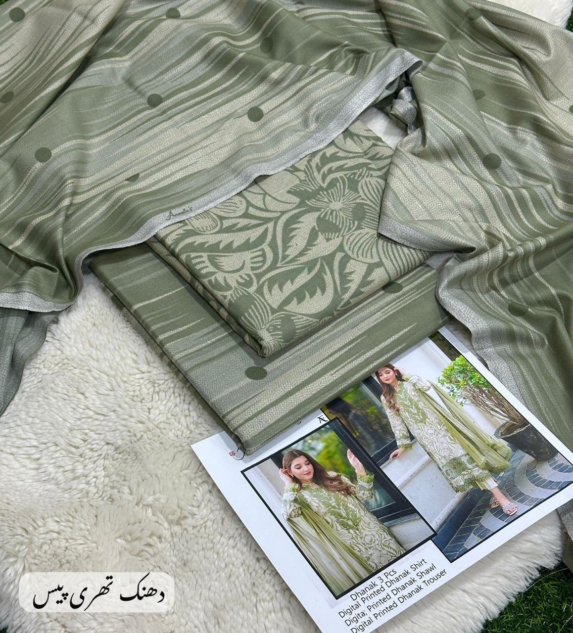 Digital Printed Dhanak 3pc Unstitched D-002