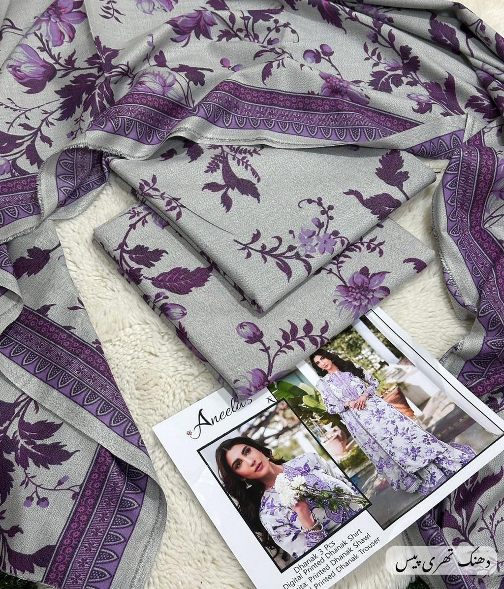 Digital Printed Dhanak 3pc Unstitched D-001