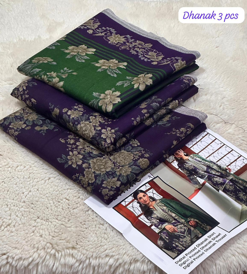 Digital Printed Dhanak 3pc Unstitched D-011