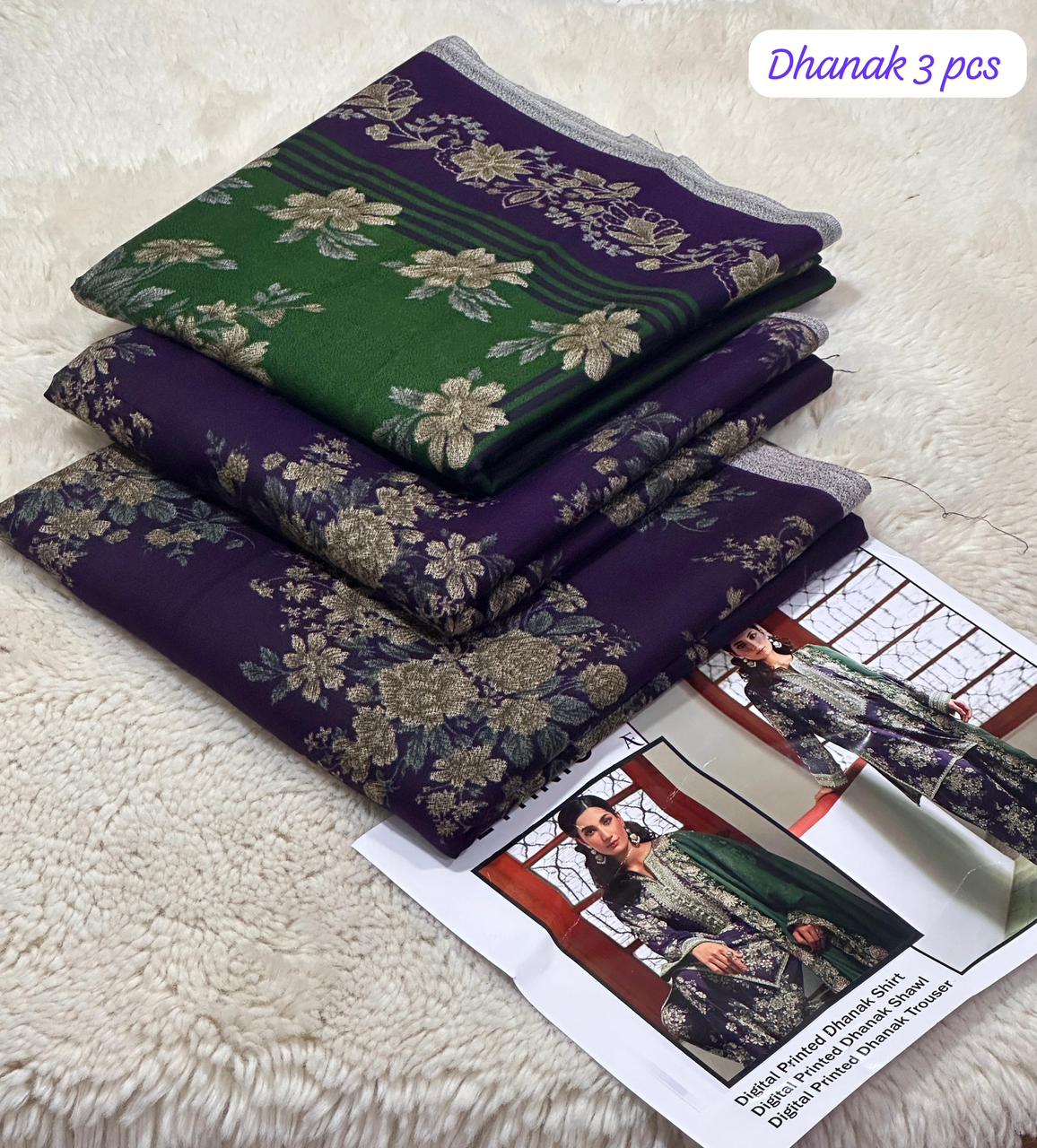 Digital Printed Dhanak 3pc Unstitched D-011